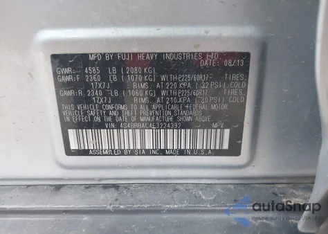 2014 Subaru Outback 2.5I from USA, damaged, VIN 4S4BRBAC4E3224392